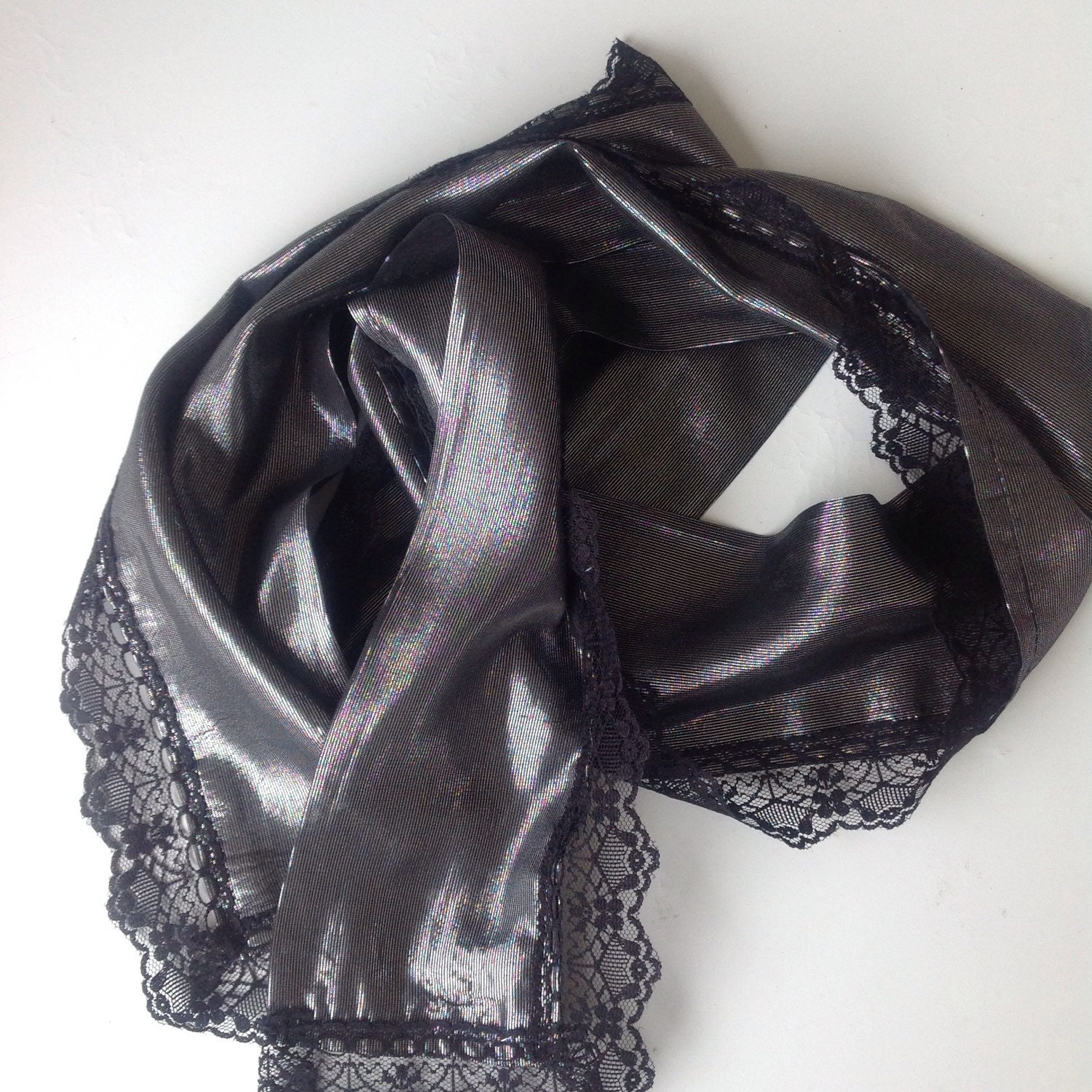 Birthday Gift Black Silk long scarf Long Skinny scarf