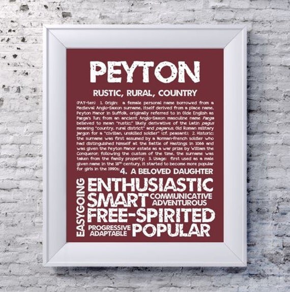 PEYTON Personalized Name Print / Typography Print / Detailed