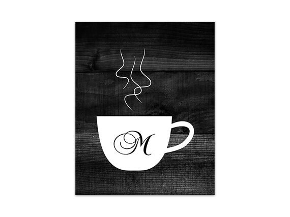 Personalized Kitchen Wall Art Black and White Custom Coffee