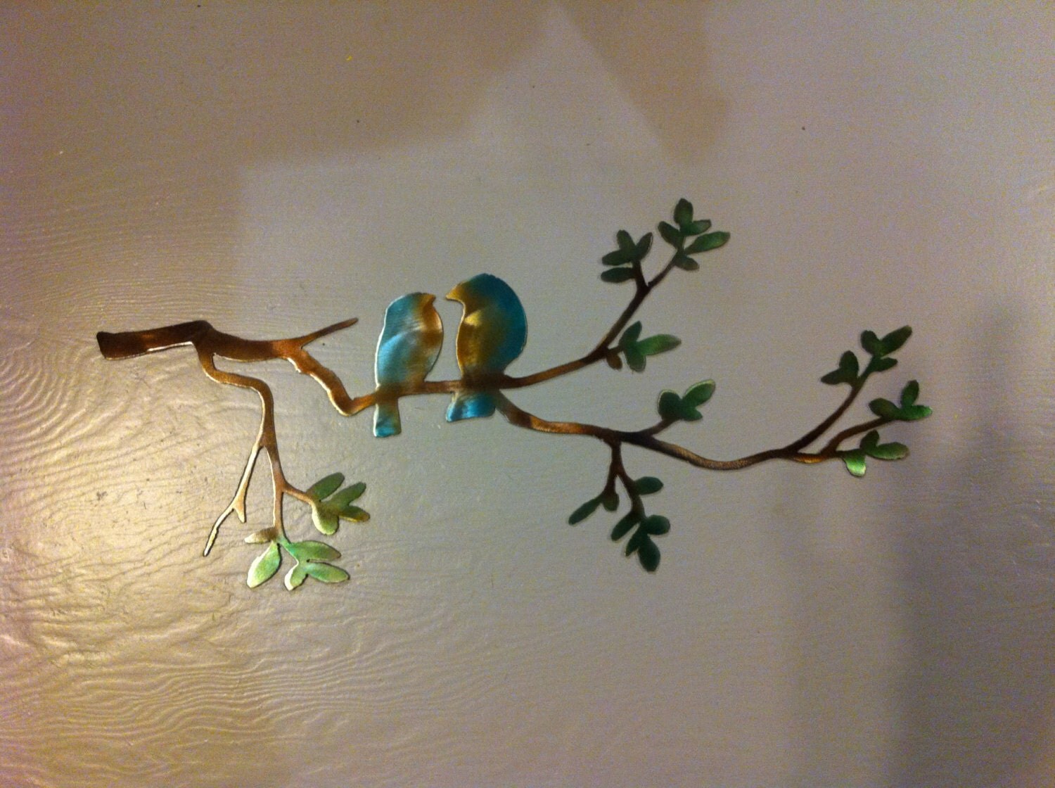 Love Birds on Limb Metal Dyed Wall Art