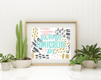 Modern Strokes - Mint Pink & Grey Custom Sorority 8x10 Print exclusively at The Greek Ink Press