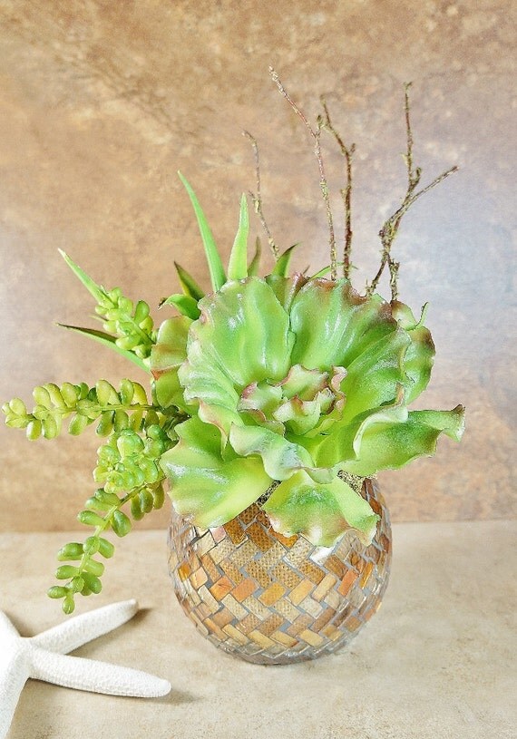 Succulents Artificial Succulent Arrangement In Round Glass