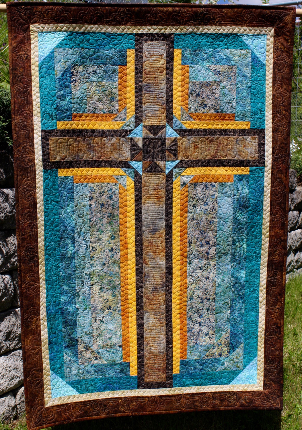 Cross Quilt Cross in Stone and Gold 3 sizes