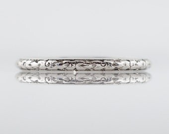 Antique Eternity Wedding Band Art Deco Floral Engraved in Platinum