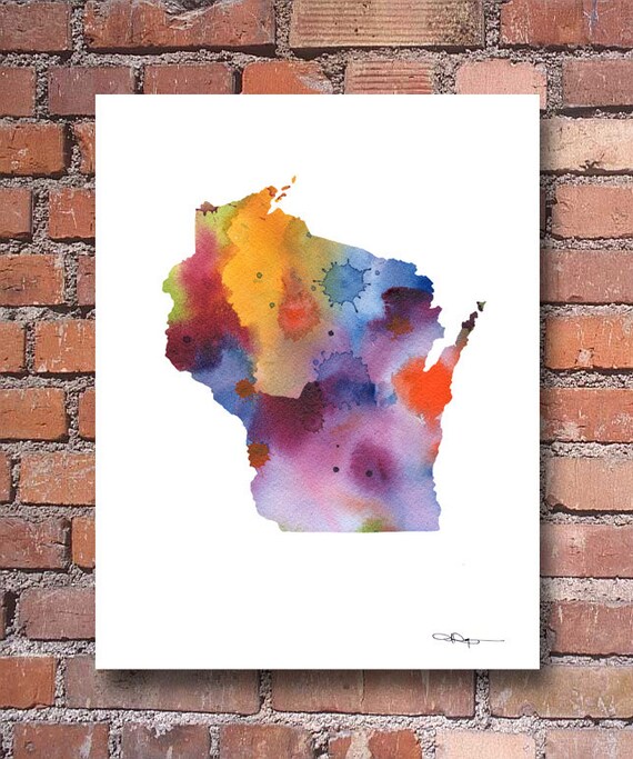 Wisconsin Map Abstract Watercolor Art Print Wall Decor