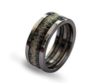 Deer Antler Ring, Antler Jewelry, Titanium Ring, Mens Titanium Weidding Band Inlaid With Deer Antler