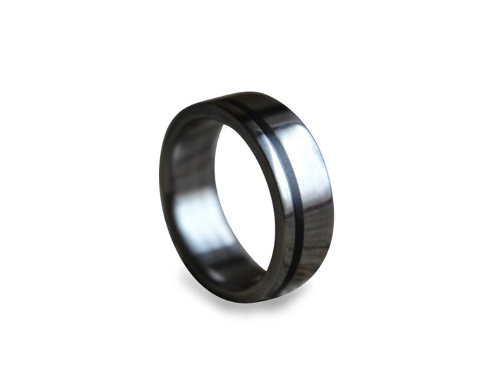 Men's titanium band titanium wedding band wedding ring engagement ring for men unisex titan ring with ebony wood inlay