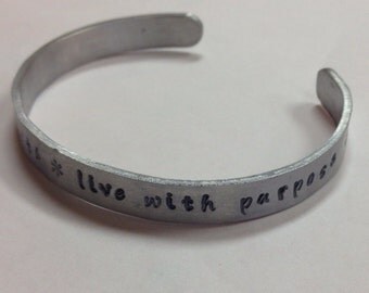 Alpha Gamma Delta Greek Sorority Quote Bracelet, Motto Live with Purpose -cuff bracelet made of non-tarnish aluminum