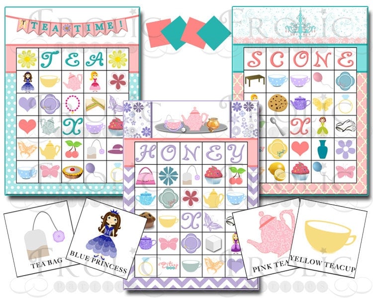Tea Party Bingo 30 Printable Cards INSTANT DOWNLOAD