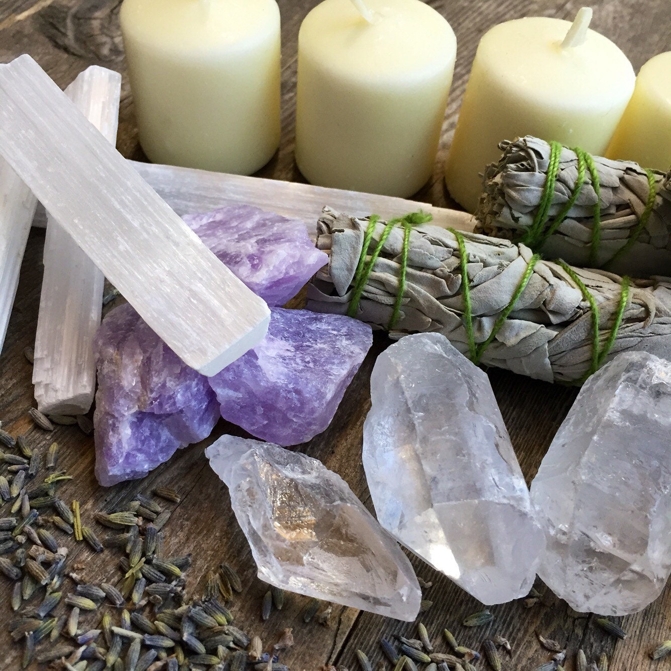 Home Blessings Set Cleansing Crystals and Sage Kit Gift for