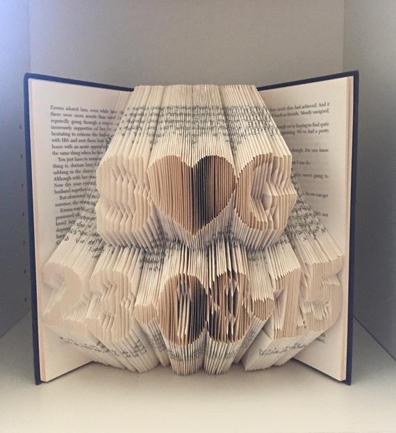 Initials with date Folded book art: Unique by BookArtByLaura