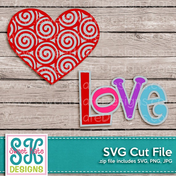 Download Love & Spiral Heart SVG JPG PNG Cricut Silhouette Scrapbook