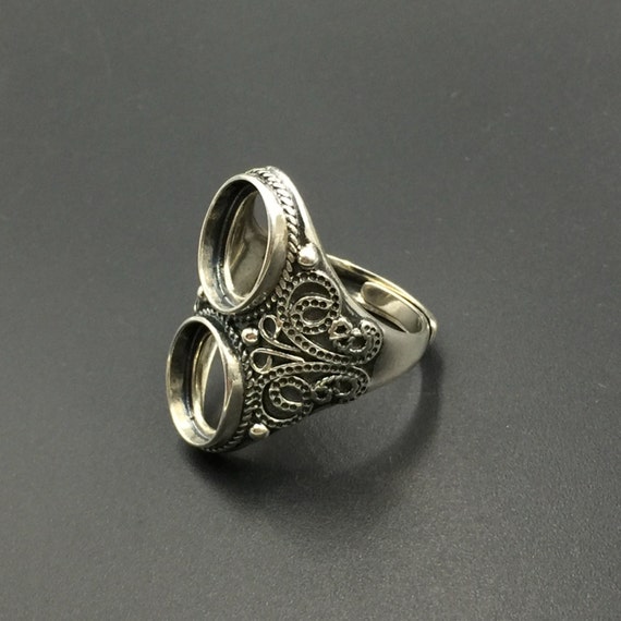 Items similar to Antique Sterling Silver Ring Setting Two Stone ...