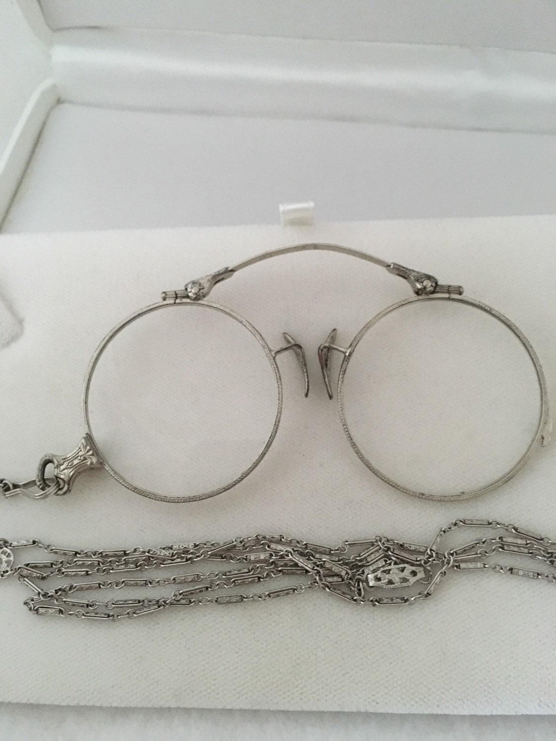 Antique Lorgnette Opera Folding Sterling Silver Eye Glasses 