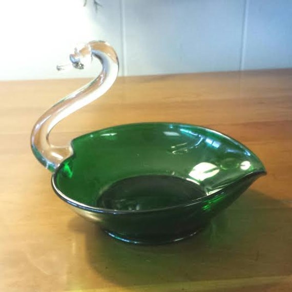 Vintage Glass Candy Dish Viking Glass Green Glass Swan Trinket 2207