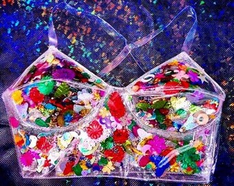 Clear PVC glitter bralette