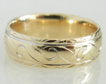 Vintage 14K Gold Swirl Pattern Wedding Band size 6