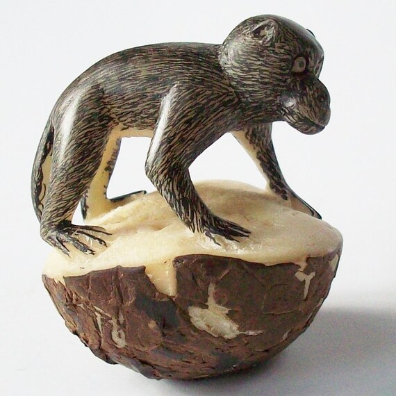 Monkey Carving / Single Nut Carved Monkey /Appears like he