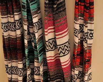 Mexican blanket open scarf, traditional scarf made out of Mexican sarape from Saltillo, Mexico. A great item for the boho fashionistas.