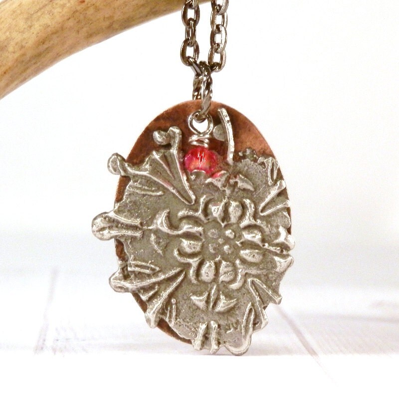Stamped necklace stamped solder pendant mix media jewelry