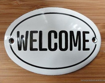 Small antique style enamel metal Welcome sign