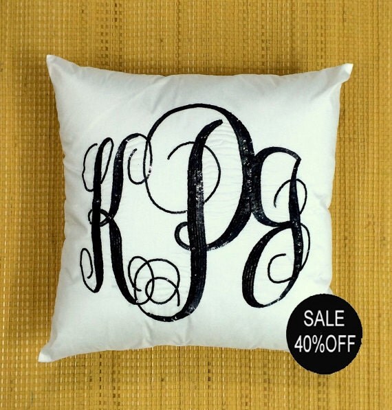 40% OFF Monogram Pillow Sequin Decorative Pillow Personalized