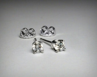 Diamond Earrings, Genuine Diamond Stud Earrings, Solid 14K White Gold, Natural Diamond, Genuine Diamond Earrings, 14K Gold Post Earring Stud