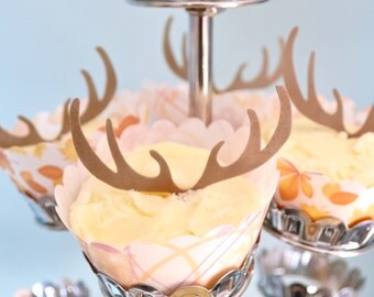 Edible Deer Antlers x 24 Woodland Wafer Rice Paper Double Sided Winter Cake Decorations Rustic Cupcake Wedding Toppers Cookie Fantasy Forest