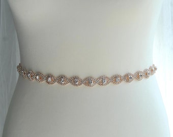 18 - 40" Rose Gold Wedding Bridal Sash Belt Wedding Dress Sash Rhinestone Sash Rose Gold Bridal Bridesmaid Sash Belt, Wedding dress sash