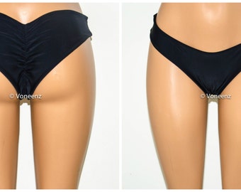 Black Scrunch Bikini Bottom, Cheeky Hips Bikini Bottom, Brazilian Bikini Bottoms, Fully Lined Scrunch Butt Bikini Swimsuit