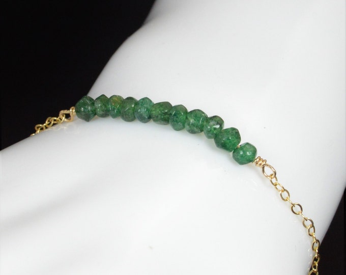 Emerald Green Aventurine Bracelet, Danity Stacking Bracelet, 14k Gold Fill, Sterling Silver, Rose Gold, Bar Bracelet, Gold Bracelet