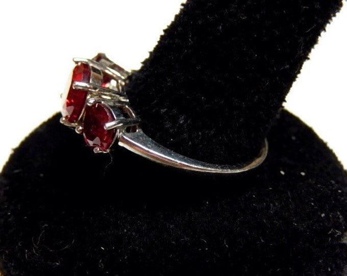 Storewide 25% Off SALE Vintage Sterling Silver Deep Red Faceted Triple Set Cocktail Ring Featuring Elegant Channel Style Design