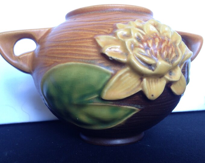 Storewide 25% Off SALE Antique Double Handle Water Lily (4374) Roseville Pottery Decorative Vase Featuring Raised Floral Designs