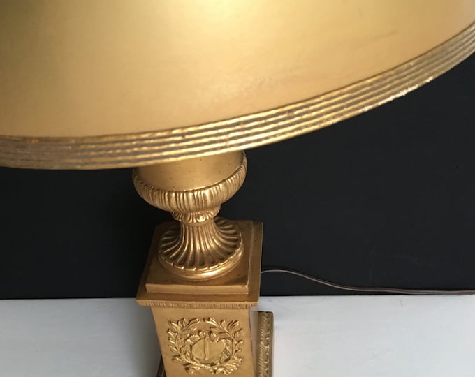 Storewide 25% Off SALE Vintage Golden Hollywood Regency Stiffel Table Lamp Featuring Original Lampshade & Pull Chains