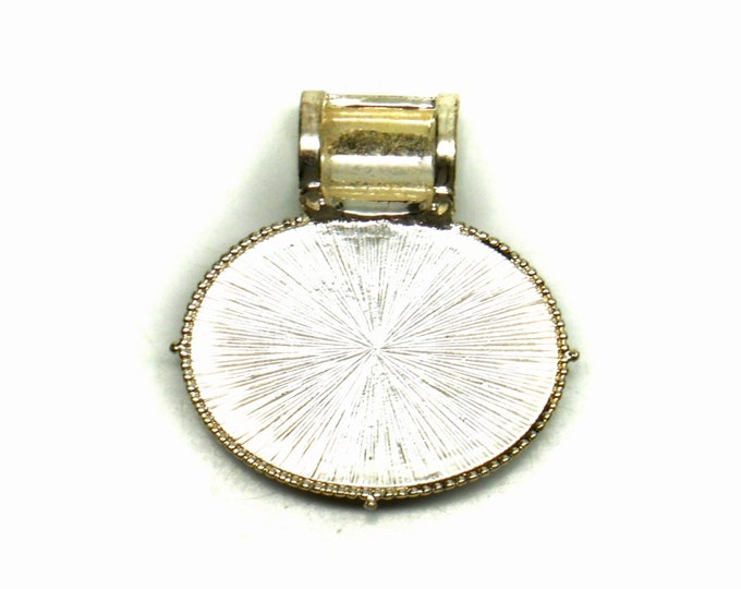 Storewide 25% Off SALE Vintage Silver Trimmed Black Cabochon Necklace Pendant Featuring Victorian Style Scrolled Designs