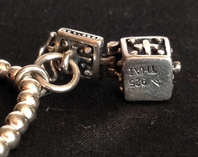 Storewide 25% Off SALE Vintage Sterling Silver Thailand Trinket Box Charm & Silver Tone Beaded Bracelet Featuring Latch Handle Lidded Charm