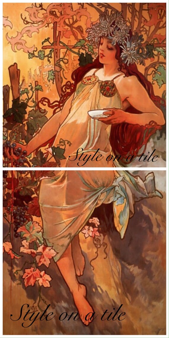 Lovely Alphonse Mucha Four Seasons Autumn Lady 2 x 6 or