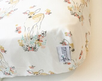Floral Fawn | Standard Crib Sheet | Woodland Nursery | Baby Girl Bedding |