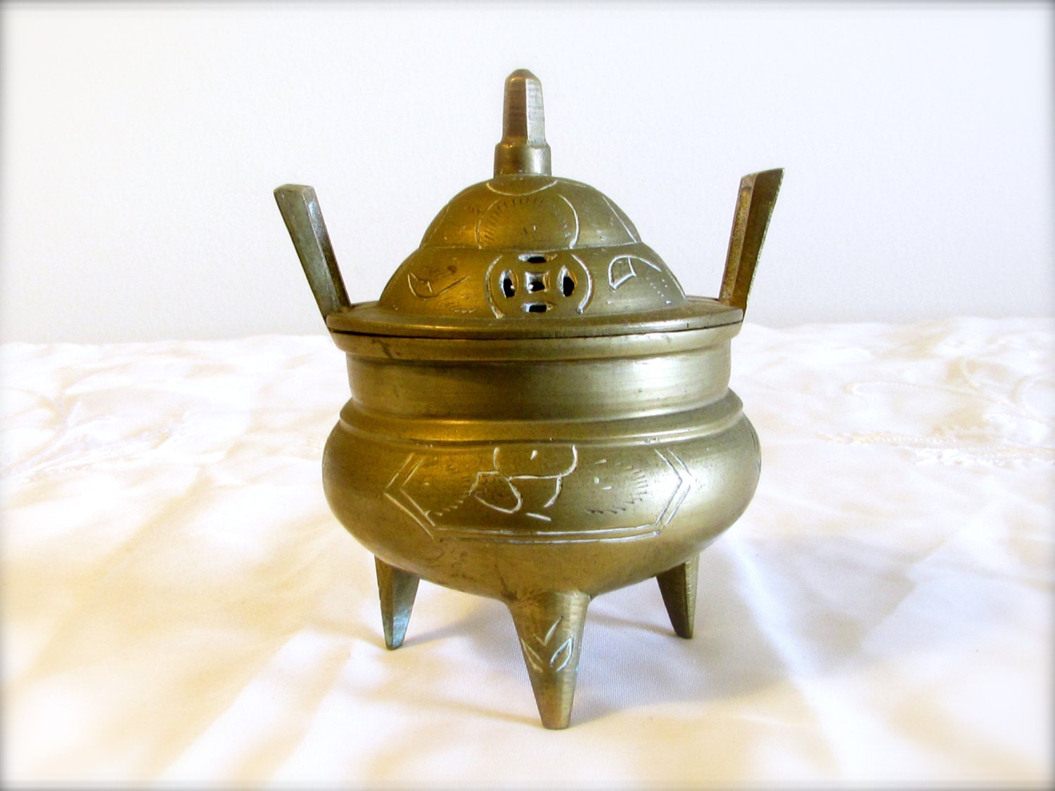 Chinese Brass Incense Burner Footed Pot Incense Burner