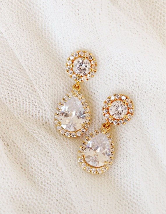 Gold Bridal Earrings Gold Wedding Jewelry Gold Drop Earrings