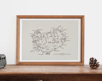 MINIMALIST ICELAND MAP - Professional Reproduction - Antique Map, Antique Map of Iceland