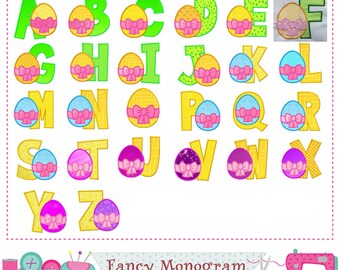 Easter letters applique,Easter Monogram applique,Fonts design,Easter egg,Alphabet,Easter applique,Birthday letters.