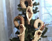 Primitive Ticking Candy Cane Ornaments -Set of Three - Bowl Fillers - Tucks - Handmade - FAAP, HAFAIR, OFG, TeamHaHa