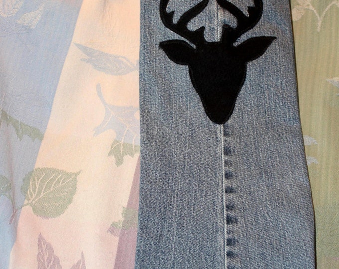 HALF PRICE ** Deer Stag Head Silhouette Christmas Stockings from upcycled blue jeans. Hunter Wildlife Lover Gift