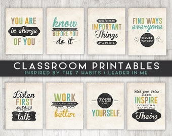 Classroom Printable Posters, 7 Habits Inspired, Leader in Me, INSTANT DOWNLOAD - 8x10 - 8 posters total