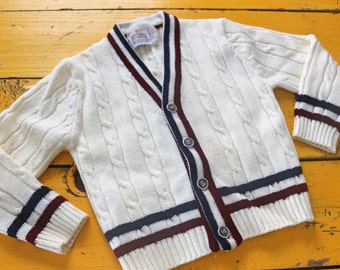 Vintage BOY Size 4T Off-White Preppy Cardigan, vintage boy sweater 4T, retro boy cardigan 4T, preppy vintage sweater 4T, vintage boy 4T