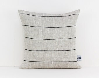 Linen pillow cover with black lines - Linen cushion - Black stripe pillow - Linen throw pillow - Decorative cushion case - Eco friendly