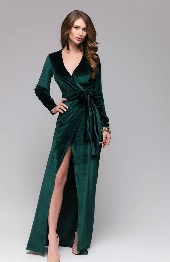 Beautiful Emerald Green Velvet Dresswrap Dress Formalsexy 4916