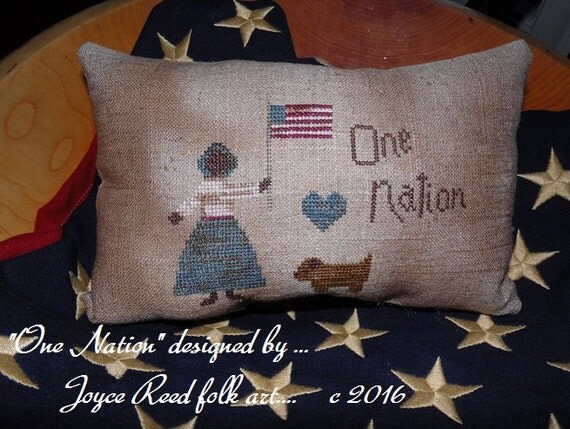 One Nation primitive cross stitch pdf pattern