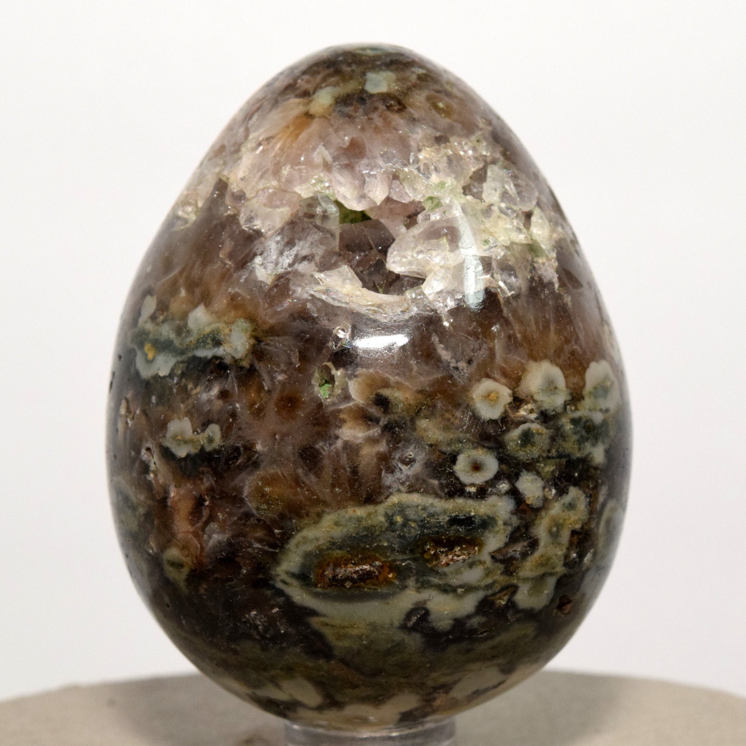 62mm Ocean Jasper Egg Natural White Green Druzy Quartz By Hqrp